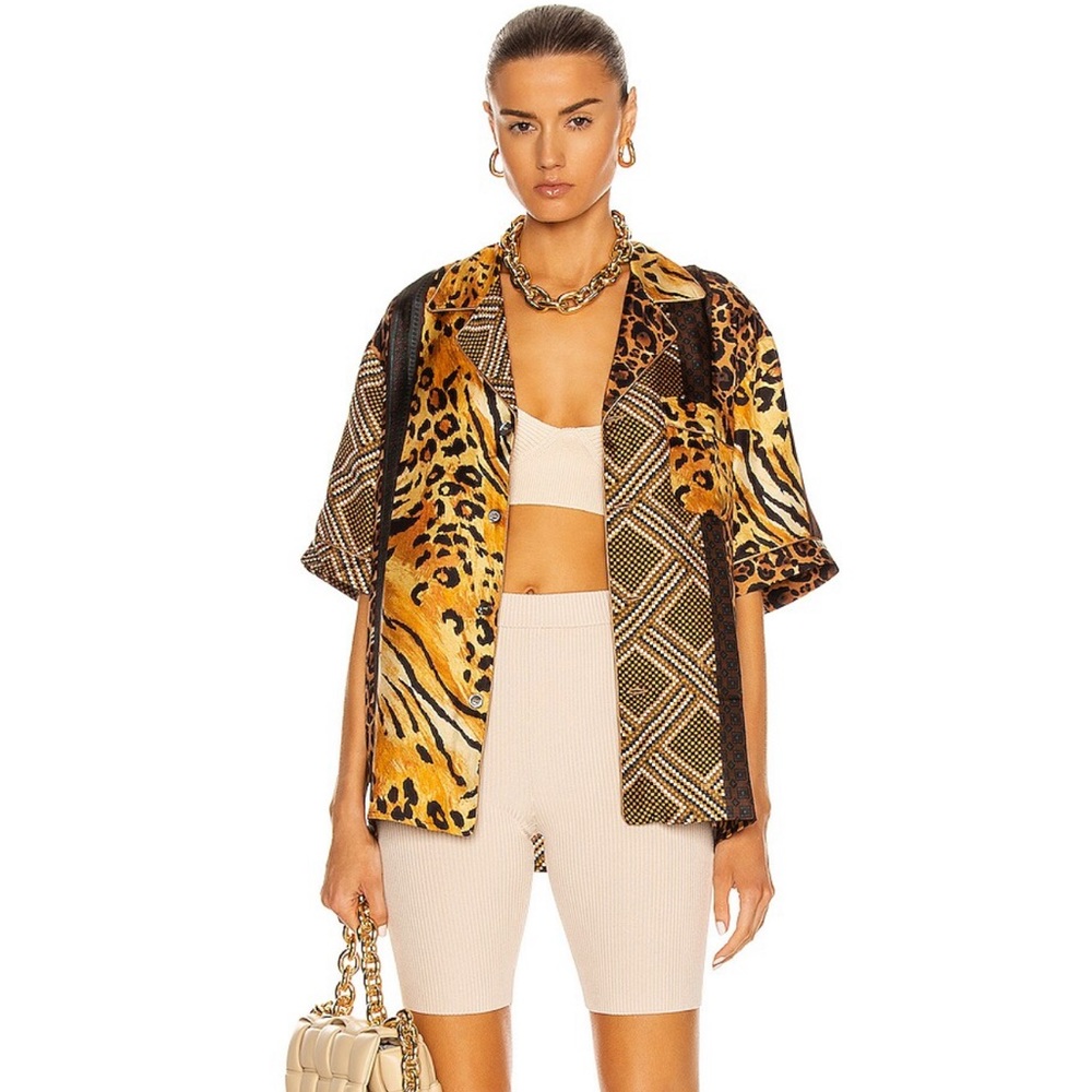 Brand new Pierre-Louisa Mascia silk animal print Aloe shirt in brown